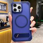 For iPhone 15 Pro Max Skin Feel Frameless MagSafe PC Phone Case with Fold Holder(Blue) - 1