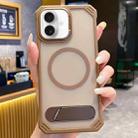 For iPhone 16 Skin Feel Frameless MagSafe PC Phone Case with Fold Holder(Desert Gold) - 1