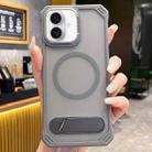 For iPhone 16 Skin Feel Frameless MagSafe PC Phone Case with Fold Holder(Grey) - 1