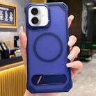 For iPhone 16 Skin Feel Frameless MagSafe PC Phone Case with Fold Holder(Blue) - 1