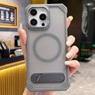 For iPhone 16 Pro Max Skin Feel Frameless MagSafe PC Phone Case with Fold Holder(Grey) - 1