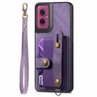 For Motorola Moto G55 Retro Cross Wristband Wallet Leather Back Phone Case(Purple) - 2