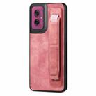 For Motorola Moto G55 Retro Wristband Holder Leather Back Phone Case(Pink) - 1