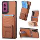 For Motorola Moto G55 Carbon Fiber Card Bag Fold Stand Phone Case(Brown) - 1