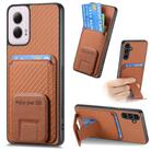 For Motorola Moto G Power 5G 2024 Carbon Fiber Card Bag Fold Stand Phone Case(Brown) - 1