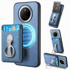 For Huawei Mate 70 Retro Folding Ring Holder Card Bag MagSafe Phone Case(Blue) - 1