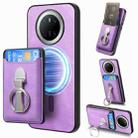 For Huawei Mate 70 Pro Retro Folding Ring Holder Card Bag MagSafe Phone Case(Purple) - 1