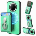 For Huawei Mate 70 Pro Retro Folding Ring Holder Card Bag MagSafe Phone Case(Green) - 1