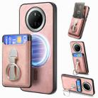 For Huawei Mate 70 Pro Retro Folding Ring Holder Card Bag MagSafe Phone Case(Pink) - 1