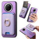 For Huawei Mate 70 Retro Cross Leather Ring Vertical Insert Card Bag MagSafe Phone Case(Purple) - 1