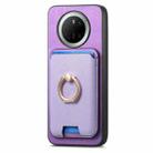 For Huawei Mate 70 Retro Cross Leather Ring Vertical Insert Card Bag MagSafe Phone Case(Purple) - 2