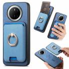 For Huawei Mate 70 Pro Retro Cross Leather Ring Vertical Insert Card Bag MagSafe Phone Case(Blue) - 1