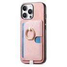 For iPhone 16 Pro Retro Cross Leather Ring Side Insert Card Bag MagSafe Phone Case(Pink) - 2