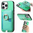 For iPhone 16 Pro Retro Cross Leather Ring Side Insert Card Bag MagSafe Phone Case(Green) - 1