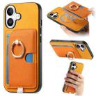 For iPhone 16 Plus Retro Cross Leather Ring Side Insert Card Bag MagSafe Phone Case(Yellow) - 1