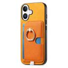 For iPhone 16 Plus Retro Cross Leather Ring Side Insert Card Bag MagSafe Phone Case(Yellow) - 2