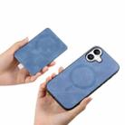 For iPhone 16 Plus Retro Cross Leather Ring Side Insert Card Bag MagSafe Phone Case(Blue) - 3