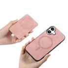 For iPhone 16 Plus Retro Cross Leather Ring Side Insert Card Bag MagSafe Phone Case(Pink) - 3