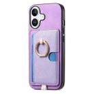 For iPhone 16 Plus Retro Cross Leather Ring Side Insert Card Bag MagSafe Phone Case(Purple) - 2