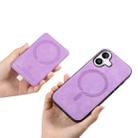 For iPhone 16 Plus Retro Cross Leather Ring Side Insert Card Bag MagSafe Phone Case(Purple) - 3