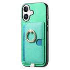 For iPhone 16 Plus Retro Cross Leather Ring Side Insert Card Bag MagSafe Phone Case(Green) - 2