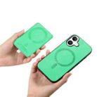 For iPhone 16 Plus Retro Cross Leather Ring Side Insert Card Bag MagSafe Phone Case(Green) - 3