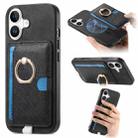 For iPhone 16 Plus Retro Cross Leather Ring Side Insert Card Bag MagSafe Phone Case(Black) - 1