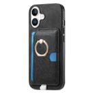 For iPhone 16 Plus Retro Cross Leather Ring Side Insert Card Bag MagSafe Phone Case(Black) - 2