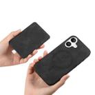 For iPhone 16 Plus Retro Cross Leather Ring Side Insert Card Bag MagSafe Phone Case(Black) - 3