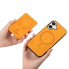 For iPhone 16 Retro Cross Leather Ring Side Insert Card Bag MagSafe Phone Case(Yellow) - 3