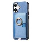 For iPhone 16 Retro Cross Leather Ring Side Insert Card Bag MagSafe Phone Case(Blue) - 2