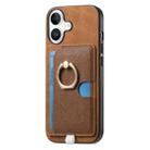 For iPhone 16 Retro Cross Leather Ring Side Insert Card Bag MagSafe Phone Case(Brown) - 2