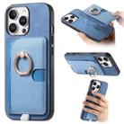 For iPhone 15 Pro Retro Cross Leather Ring Side Insert Card Bag MagSafe Phone Case(Blue) - 1