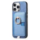 For iPhone 15 Pro Retro Cross Leather Ring Side Insert Card Bag MagSafe Phone Case(Blue) - 2