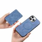 For iPhone 15 Pro Retro Cross Leather Ring Side Insert Card Bag MagSafe Phone Case(Blue) - 3