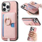 For iPhone 15 Pro Retro Cross Leather Ring Side Insert Card Bag MagSafe Phone Case(Pink) - 1