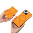 For iPhone 15 Plus Retro Cross Leather Ring Side Insert Card Bag MagSafe Phone Case(Yellow) - 3