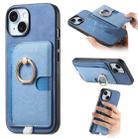 For iPhone 15 Plus Retro Cross Leather Ring Side Insert Card Bag MagSafe Phone Case(Blue) - 1