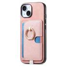 For iPhone 15 Plus Retro Cross Leather Ring Side Insert Card Bag MagSafe Phone Case(Pink) - 2