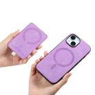 For iPhone 15 Plus Retro Cross Leather Ring Side Insert Card Bag MagSafe Phone Case(Purple) - 3