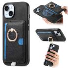 For iPhone 15 Plus Retro Cross Leather Ring Side Insert Card Bag MagSafe Phone Case(Black) - 1