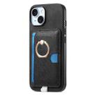 For iPhone 15 Plus Retro Cross Leather Ring Side Insert Card Bag MagSafe Phone Case(Black) - 2