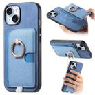 For iPhone 15 Retro Cross Leather Ring Side Insert Card Bag MagSafe Phone Case(Blue) - 1