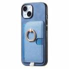 For iPhone 15 Retro Cross Leather Ring Side Insert Card Bag MagSafe Phone Case(Blue) - 2