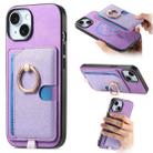 For iPhone 15 Retro Cross Leather Ring Side Insert Card Bag MagSafe Phone Case(Purple) - 1