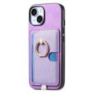 For iPhone 15 Retro Cross Leather Ring Side Insert Card Bag MagSafe Phone Case(Purple) - 2