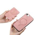 For iPhone 7 / 8 / SE 2022 Retro Cross Leather Ring Side Insert Card Bag MagSafe Phone Case(Pink) - 3