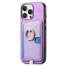 For iPhone 13 Pro Retro Cross Leather Ring Side Insert Card Bag MagSafe Phone Case(Purple) - 2