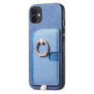 For iPhone 13 Retro Cross Leather Ring Side Insert Card Bag MagSafe Phone Case(Blue) - 2