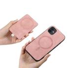 For iPhone 13 Retro Cross Leather Ring Side Insert Card Bag MagSafe Phone Case(Pink) - 3